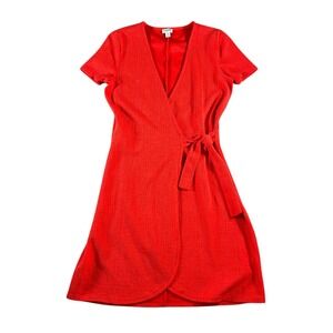 J.Crew Factory Size XS Red Wrap Dress Short Sleeve Cotton‎ Blend Casual